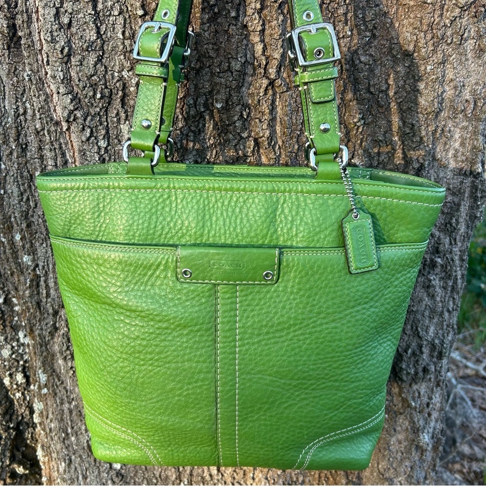 SOLD***Coach Hamilton Kiwi Green Leather Tote Shoulder Bag F13089